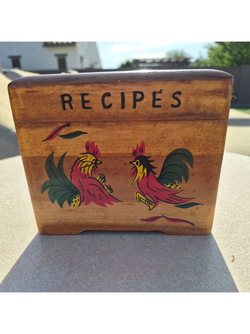 Handcrafted Wooden Farmhouse Recipe Box With Rooster Design Made In Japan